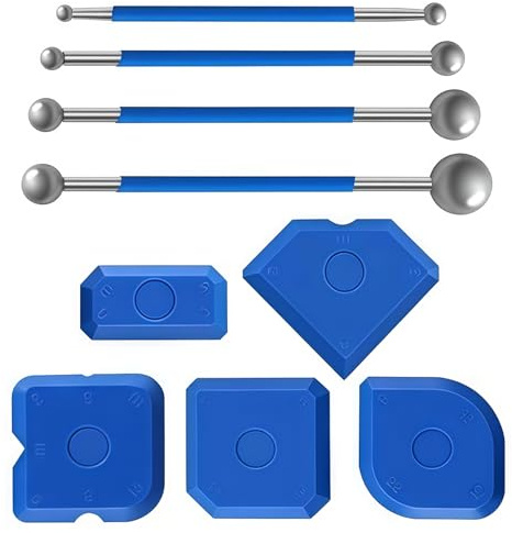 Werkzeug Schaber Kit 9 Stück, Fugenglätter, 5 Stück Fugen Abzieher, 4 Stück Metallkugel Abzieher, Abzieher Fugen für Badezimmer, Küchenfliesen, Spalte im Fensterbrett