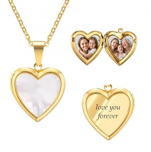 ALBERTBAND Collar Foto Personalizado Colgante Corazón Medallón para Mujer con 2 Fotos y Texto Joya Regalo para Mamá Esposa Novia