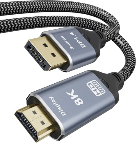 Kricsertg 8K DisplayPort 1.4 zu HDMI 2.1 Kabel 1M, 8K@60Hz 4K@120Hz 2K@240Hz, HDR, Nur von DP zu HDMI Für NVIDIA, AMD und PC Laptop zu Monitor Projektor TV Ultra Schnell Stabil