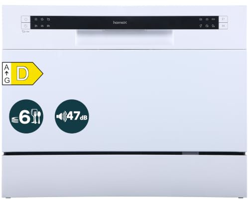 homeX GST6AD-W Tischgeschirrspüler Mini Geschirrspüler für 6 Maßgedecke | 6 Programme, Spülmaschine klein, AquaStop, automatische Türöffnung, ideal für kleine Wohnungen, Tischspülmaschine, weiß