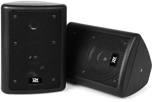 Power Dynamics ODS40B Pareja de Altavoces de 75w en Total continuos a 8 ohmios, woofer de 4 y Tweeter de 3/4, Soportes de Pared incluidos instalaciones, Color Negro.