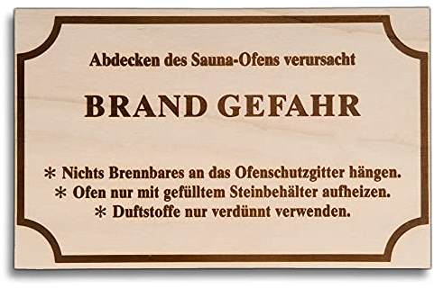 HOFMEISTER® Brandgefahrschild für Sauna 2 Fach gebohrt aus Holz (Deutsch)
