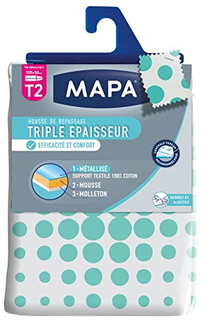 MAPA - Housse de Repassage pour Table à Repasser - Efficacité et Confort - Spécial Vapeur Triple Epaisseur - Idéale pour Centrale Vapeur - Taille 2 : 135x50 cm