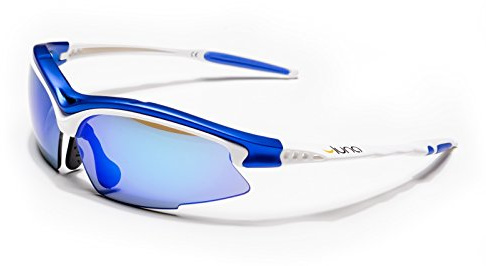 Luna Sky Running Radfahren Sonnenbrille mit Hartschalenkoffer (Blau Revo Linse, weiß/blau von Frame) mit grauen Wechselgläsern ...