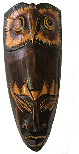 Woru Maske bemalt 20 cm, Holzmaske aus Bali, Wandmaske (Eule) Wanddekoration aus Bali in afrikanischem Stil