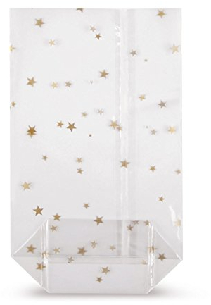 Beutel und Tüten Kreuzbodenbeutel PP Sterne Gold - 95 x 160 mm (100 Stück)