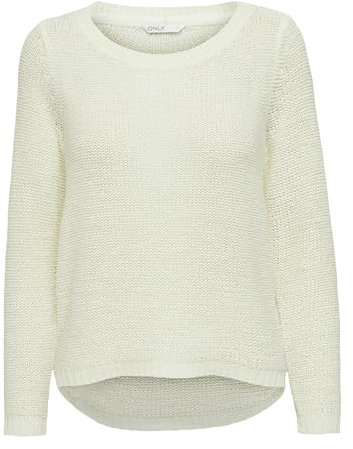 Only - onlGEENA XO L/S PULLOVER KNT NOOS - Pull - Uni - Manches Longues - Femme - Blanc (Cloud Dancer) - Small