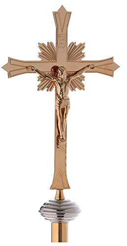 Holyart Vortragekreuz mit Ständer aus vergoldetem Messing