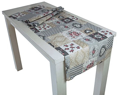 beties „Dorfkinder“ Tischläufer ca. 40x130 cm Tischband in großer Sortiments- und Größenauswahl - Shabby Chic für den perfekten Landhaus Style Farbe (Silber-Mauve)