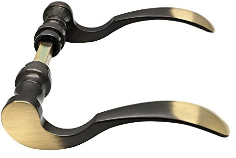Marchesi Löffelform Drückerpaar, Türgriff Vierkantstift Messing patiniert