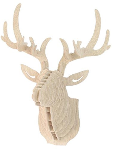 Fenteer 3D Modelo Ciervos Animales Escultura de Cabeza de Fauna de Pared de Madera Adornos Murales - 5