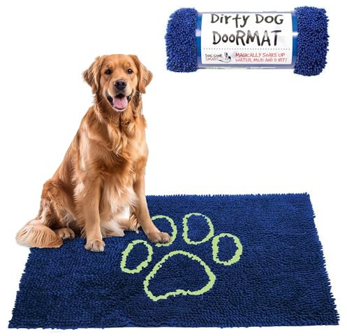 Dog Gone Smart Dirty Dog Mikrofaser-Fußmatte, super saugfähig, maschinenwaschbar, mit Rutschfester Unterseite, groß, Marineblau