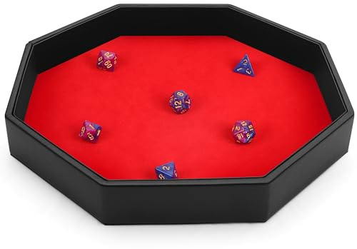 Belle Vous Bandeja Dados Cuero Sintético Negro y Terciopelo Rojo Octágono para Dados - Tablero de Dados para Juegos como RPG y DND/D&D – Tapete para Dados – Bandeja para Joyas