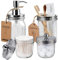 Amolliar Mason Jar Badezimmer-Zubehör-Set (4 Stück) – Lotion-Seifenspender & Qtip-Halter-Set & Zahnbürstenhalter, Badezimmer-Arbeitsplatte, Kosmetik-Organizer (gebürstetes Nickel)