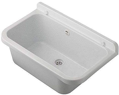 Inbagno Pilozzo lavatoio a Muro in Resina marmorizzata L.55 da Esterno Completo di Kit Scarico E Fissaggio