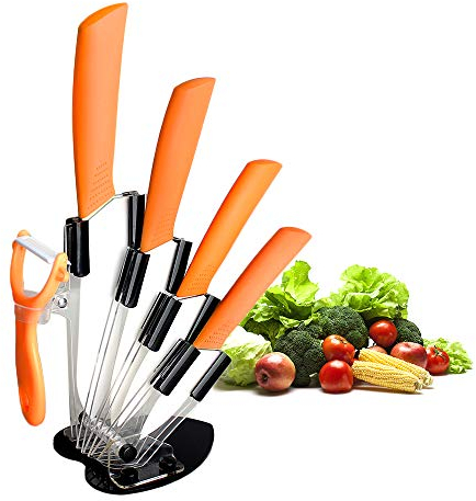 CORSLUX Ceramic Knife Set - Super Sharp Five Piece, 6 Chef, 5 Utility, 4 Fruit, 3 Paring, 1 Peeler - Rust Proof & Stain Resistant