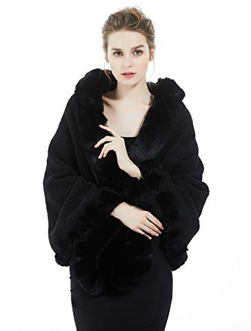 BEAUTELICATE Kunstpelz Schal Stola Bolero DamenBrautschal Brautstoa für Braut Frauen Winter Hochzeit Abendkleid Festlich 20er Jahre (Schwarz,Einheitsgröße)