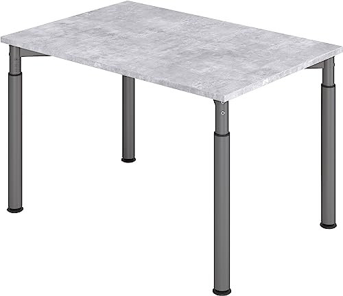 bümö höhenverstellbarer Schreibtisch 120x80 cm in Beton, Gestell Graphit - PC Tisch höhenverstellbar & klein, höhenverstellbarer Tisch Büro, Kleiner Computertisch verstellbar, Y-Serie