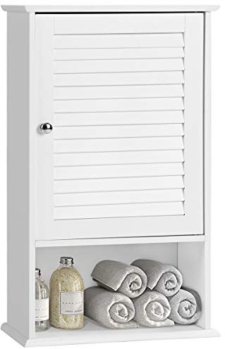 COSTWAY Armario de Baño de Pared con Puerta y 3 Estantes, Armario Colgante, Armario Almacenamiento Toalla Ducha Organizador, 42 x 17 x 70 cm (Blanco)