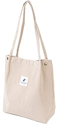 VOKUVIKU Jutebeutel Vintage Blumen Damen Shopper Cordtasche Groß Umhängetasche Frauen Stoffbeutel Bedruckt Baumwolltasche Beige Einkaufstasche Schule Schultertasche, 001 Beige
