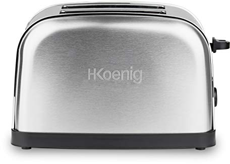 H.Koenig Grille Pain Toaster 2 Tranches TOAS7 Fentes larges Inox vintage, 6 Niveaux de brunissage, Décongélation, Rapide et uniforme, Pain et Viennoiserie, Nattoyage facile, 850W