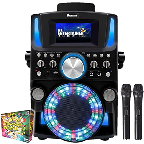 Groovebox Bluetooth CDG Karaoke Machine. Built in Screen & Disco Lights. Includes Songs & Microphones (Wireless Microphones + 200 Songs)