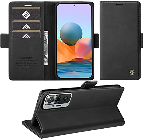 Wezimoe Handyhülle für Xiaomi Redmi Note 10 Pro Hülle, Standfunktion Kartenfach Wallet Premium Leder Schutzhülle Flip Case Cover Stoßfeste Klapphülle Note 10 Pro 6,67 Zoll