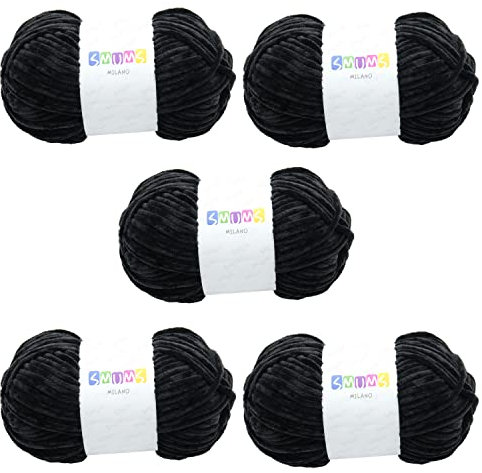 SMUMS Super Chunky | Knitting Wool Yarn for Crochet | 5 x 100 gr. Balls | 120 Meters 100% Polyester | Thick Yarn | Crochet Yarn| Wool for Crochet | Chunky Wool for Knitting | Velvet Yarn (Black, 5)