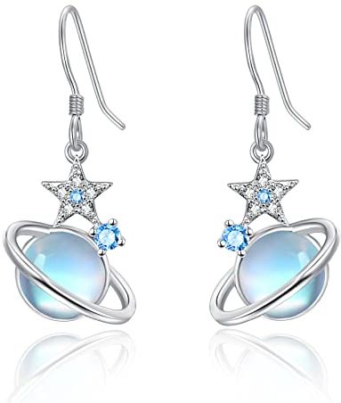 KINGWHYTE Mondstein Ohrringe S925 Sterling Silber Milchstraße Stern Tropfen Ohrringe Schmuck Geschenke für Frauen