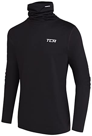 TCA Boys' Warm Up Long Sleeve Training Workout Funnel Neck Thermal Running Top with Thumbholes - Black Stealth,10-12 Years