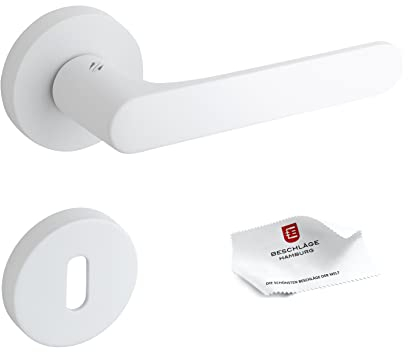 Beschläge Hamburg Türgriffe Türbeschlag COLOMBO ONE BB - Türklinken mit runden Buntbart Rosetten für Zimmertüren - Drückergarnitur/Türdrücker für Innentüren, weiß