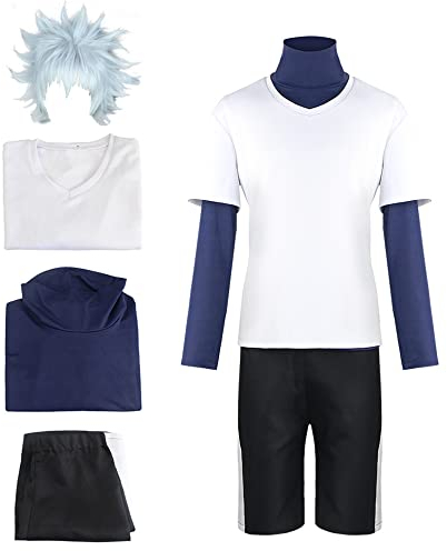 Millay Killua Zoldyck Cosplay Kostüm Killua Uniformen Full Set mit Perücke Halloween Cosplay Outfits, S