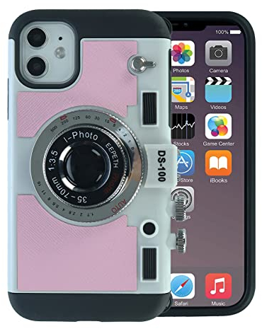 Emily in Paris Phone Case for iPhone 13 pro Max, Emily in Paris Phone case, 3D Cool Unique Vintage Camera Design Case That Looks Like a Camera,with Removable Neck Strap Lanyard Pink