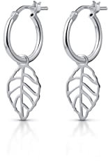 Amberta Damen Creolen Baumeln Ohrringe aus 925 Sterling Silber: Blatt Charme Creolen