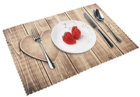 Tischsets aus Holz, Herz-Design, 4 Stück, rutschfest, hitzebeständig, 45 x 30 cm