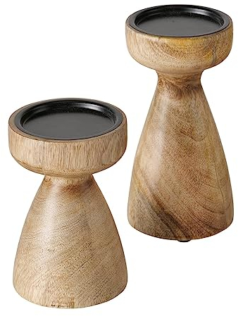 2 x Kerzenleuchter Plamo Höhe 15-20 cm Holz Natur