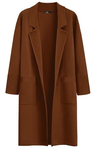 LILLUSORY Women's Long Dressy Cardigan Sweaters Fall Oversized Cozy Jacket Outfits 2025 Date Night Winter Trench Coats Caramel L