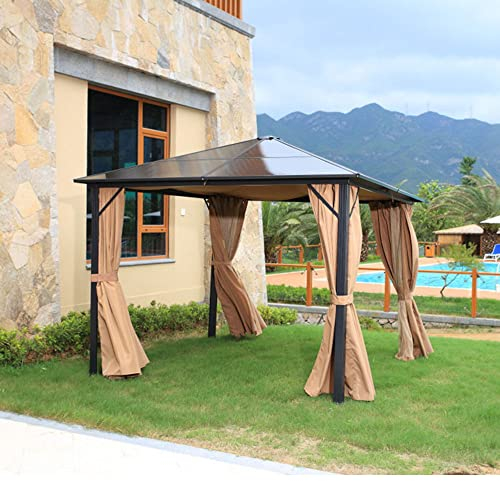RNQZ 10x10ft Hardtop-Pavillon, Hardtop-Pavillon aus Aluminium-Polycarbonat, mit Moskitonetz und Sichtschutzvorhang für Garten, Hinterhof, Rasen, Markise