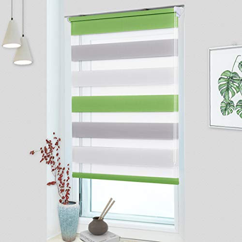 MupFup Doppelrollo Klemmfix ohne Bohren,Duo Rollo Klemmrollo Grün-grau-Weiß 70 x 150cm(BxH), Lichtdurchlässig & Verdunkelnd Fensterrollo für Schlafzimmer, Badezimmer, Wohnzimmer Fenster und Tür