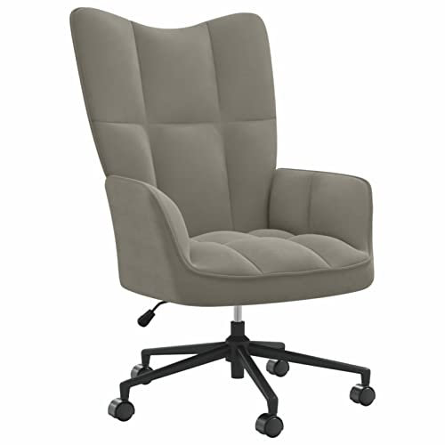 Homgoday Moderner Relaxsessel Hellgrau, Samt & Stahl, höhenverstellbar, 360° drehbar, Rollen - Max. 110 kg Model328172