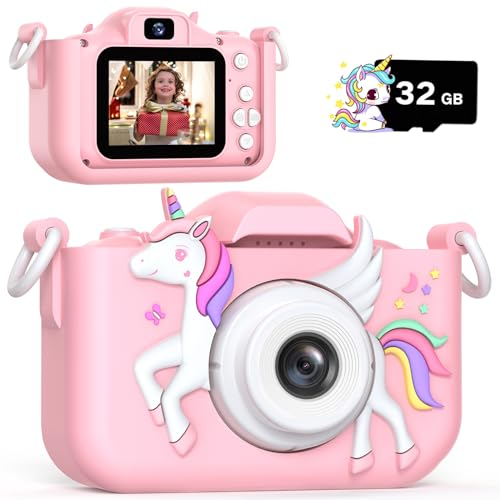 Einhorn Kinderkamera, Weihnachten Geburtstag Geschenke für Mädchen Jungen Alter 3-12, 1080P HD Selfie Digital Video Kamera, Niedliche kleine Mädchen Jungen Geschenke Spielzeug für 3 4 5 6 7 8 9 Jahre