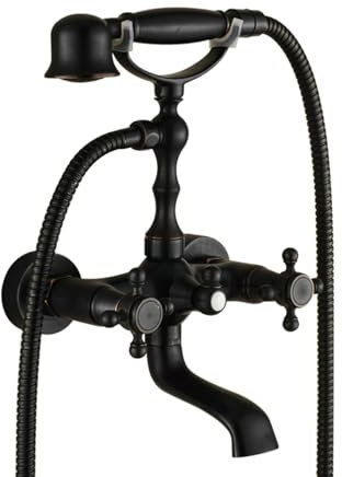 BiaoTeng Mitigeur De Baignoire Antique Avec Douchette noir Robinet De Baignoire Mural Mitigeur Poignée double croix Robinet De Baignoire En Laiton Retro