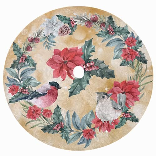 Weihnachtsbaum Rock Unter Christbaum Groß 120 cm Durchmesser Rund Weißer Plüsch Weihnachtsdeko Tannenbaum Decke Unterlage mit Klettverschluss Model Vögel [165]