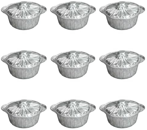 Pentole usa e getta in alluminio con coperchi, 9 pentole usa e getta per cucinare, arrostire, conservare stufe da forno (1000 ml)