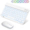 SOPPY Portable Bluetooth Keyboard and Mouse with Backlight, Rechargeable Mini Keyboard, Wireless Keyboards for iPad/Tablets/iOS/Android/Windows, UK Layout (White)
