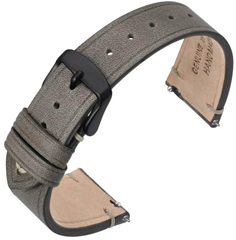ANNEFIT Leder Uhrenarmbänder 22mm Armband mit Schwarz Schnalle, Öl Wachs Leder Uhrenarmband mit Schnellverschluss (Grau)