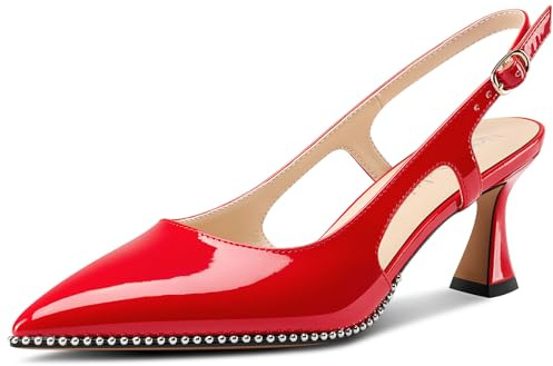 NobleOnly Donna Chiusa a Punta Medio Gattini Tacco Heel Slingback Pumps Fibbia Dress Casual Slip-on Scarpe 6.5 CM Heels Rosso 37 EU