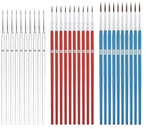 30pcs Tiny Detail Paint Brushes, Fine Paint Brush with 3 Sizes #0#00#000 Small Liner Tip Paint Brush for Crafts Watercolor Acrylics Oil Face Art Miniature Painting(white, red, blue)