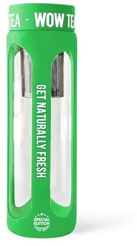 WOW TEA Premium Glas Teeflasche mit Tee-Ei 550ml - Doppelwandige Thermoflasche - Grün