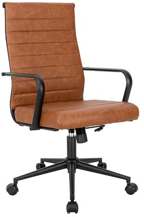 UEV Bürostuhl Ergonomisch Wippfunktion bis 150 kg belastbar Schreibtischstuhl mit Armlehne Drehstuhl Office Chair S-förmige Lendenwirbelstütze gepolsterter Sitz höhenverstellbar aus Kunstleder braun
